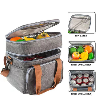 Double Deck Heavy Duty Durable Lunch Bag Leakproof Cooler Bags for Men Women Adults Work Shift Flight Beach Daytrip