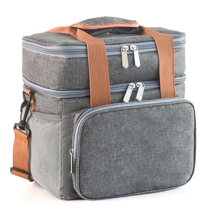 Double Deck Heavy Duty Durable Lunch Bag Leakproof Cooler Bags for Men Women Adults Work Shift Flight Beach Daytrip