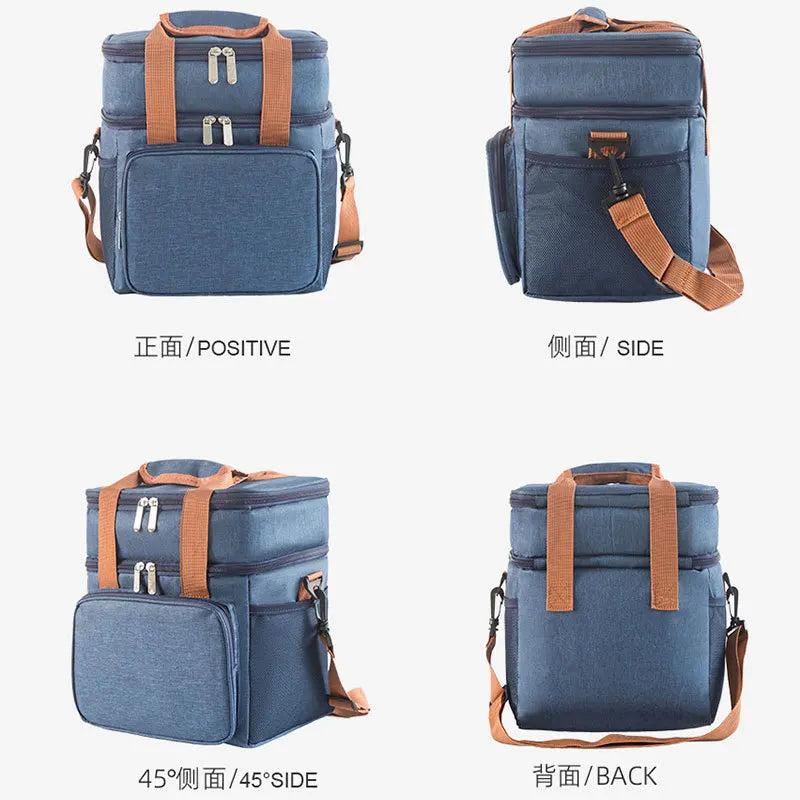 Double Deck Heavy Duty Durable Lunch Bag Leakproof Cooler Bags for Men Women Adults Work Shift Flight Beach Daytrip