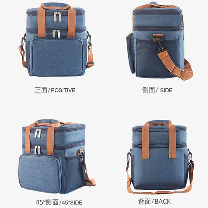 Double Deck Heavy Duty Durable Lunch Bag Leakproof Cooler Bags for Men Women Adults Work Shift Flight Beach Daytrip
