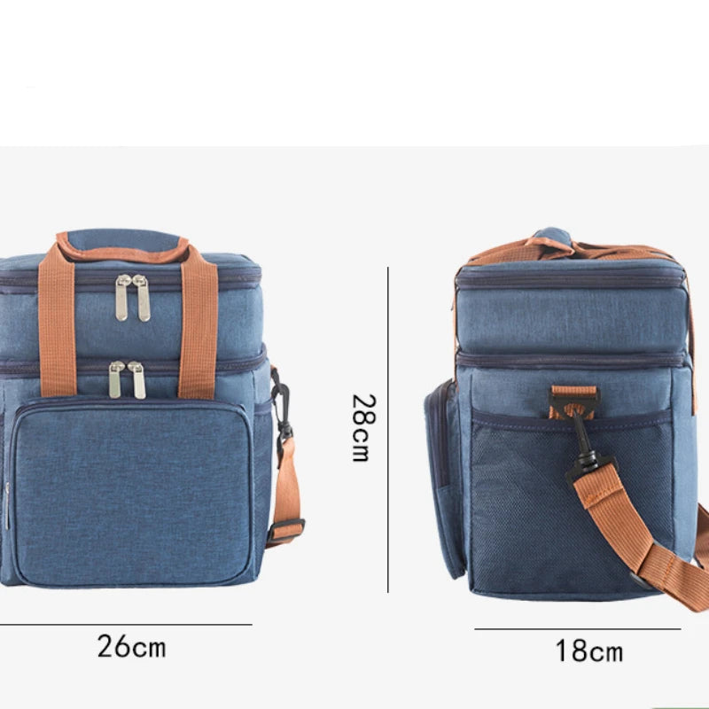 Double Deck Heavy Duty Durable Lunch Bag Leakproof Cooler Bags for Men Women Adults Work Shift Flight Beach Daytrip