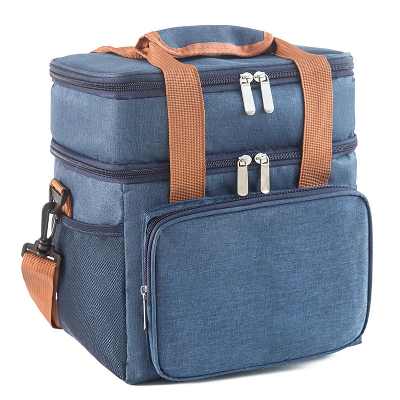 Double Deck Heavy Duty Durable Lunch Bag Leakproof Cooler Bags for Men Women Adults Work Shift Flight Beach Daytrip