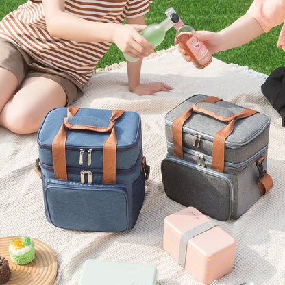 Double Deck Heavy Duty Durable Lunch Bag Leakproof Cooler Bags for Men Women Adults Work Shift Flight Beach Daytrip