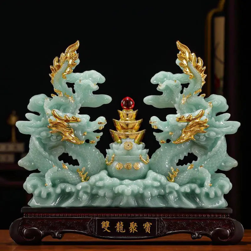 Double Dragon Treasure Bowl Fortune Qinglong Ornaments Living Room Office Decor Housewarming Gifts Business Gifts