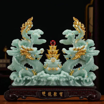 Double Dragon Treasure Bowl Fortune Qinglong Ornaments Living Room Office Decor Housewarming Gifts Business Gifts
