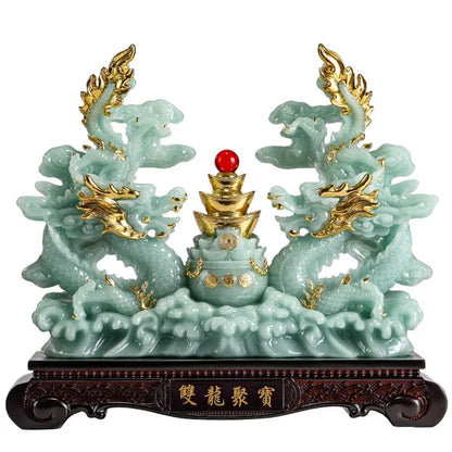 Double Dragon Treasure Bowl Fortune Qinglong Ornaments Living Room Office Decor Housewarming Gifts Business Gifts