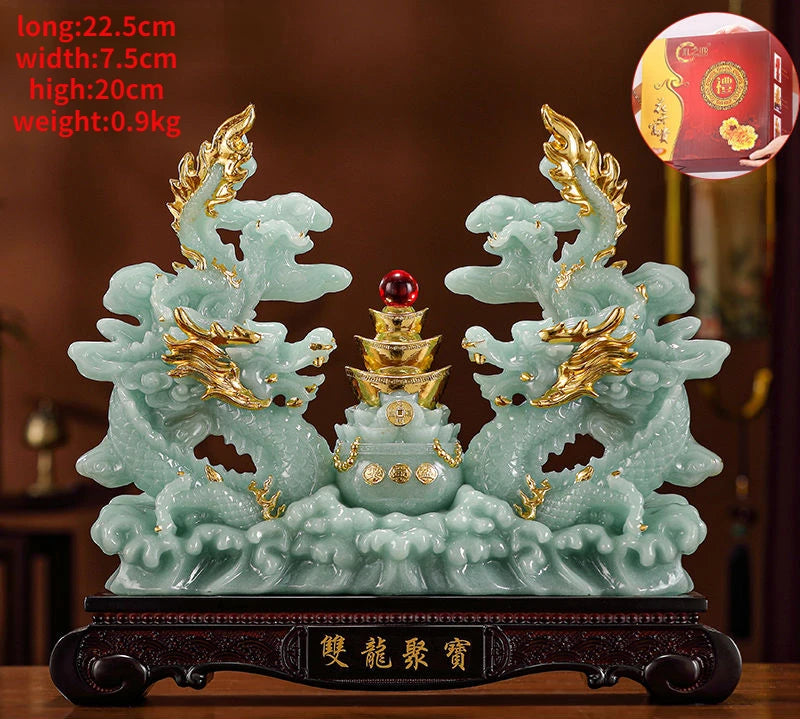 Double Dragon Treasure Bowl Fortune Qinglong Ornaments Living Room Office Decor Housewarming Gifts Business Gifts