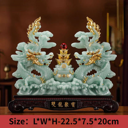 Double Dragon Treasure Pot Brings Wealth Green Dragon Decoration Living Room Office Decoration Relocation Gift Opening Gift