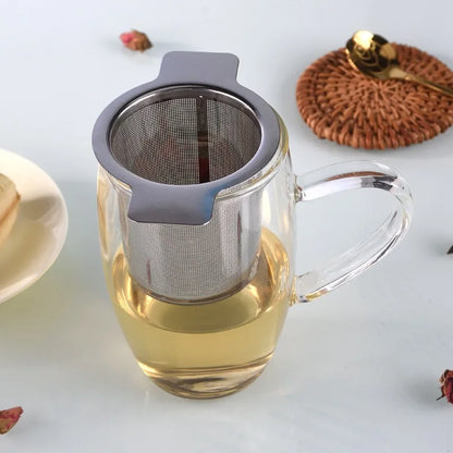 Double Handles Tea Infuser With Lid Stainless Steel Fine Mesh Coffee Filter Teapot Cup Hanging Loose Leaf Tea Strainer Filter