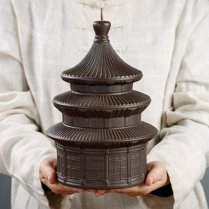 Double Layer Ceramic Sealed Tea Storage Tank, Creative Pagoda, Purple Sand, Large Retro Tea Box, Household Tea Canister