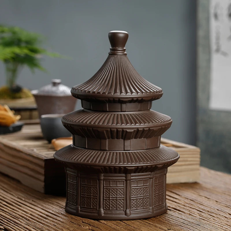 Double Layer Ceramic Sealed Tea Storage Tank, Creative Pagoda, Purple Sand, Large Retro Tea Box, Household Tea Canister