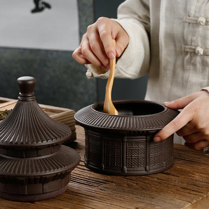 Double Layer Ceramic Sealed Tea Storage Tank, Creative Pagoda, Purple Sand, Large Retro Tea Box, Household Tea Canister
