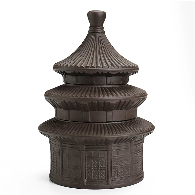Double Layer Ceramic Sealed Tea Storage Tank, Creative Pagoda, Purple Sand, Large Retro Tea Box, Household Tea Canister