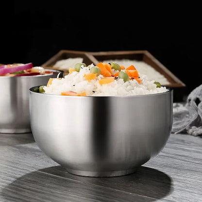 Double Salad Bowls For Children Multifunctional Stainless Steel Rice Bowl Anti-scald Bowl For Tableware