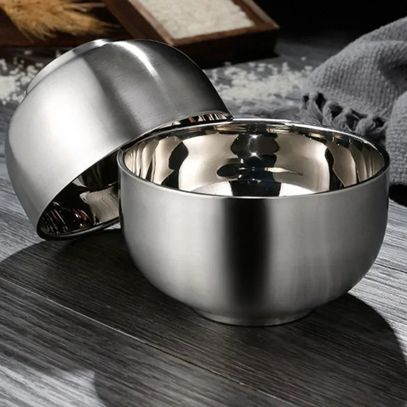 Double Salad Bowls For Children Multifunctional Stainless Steel Rice Bowl Anti-scald Bowl For Tableware