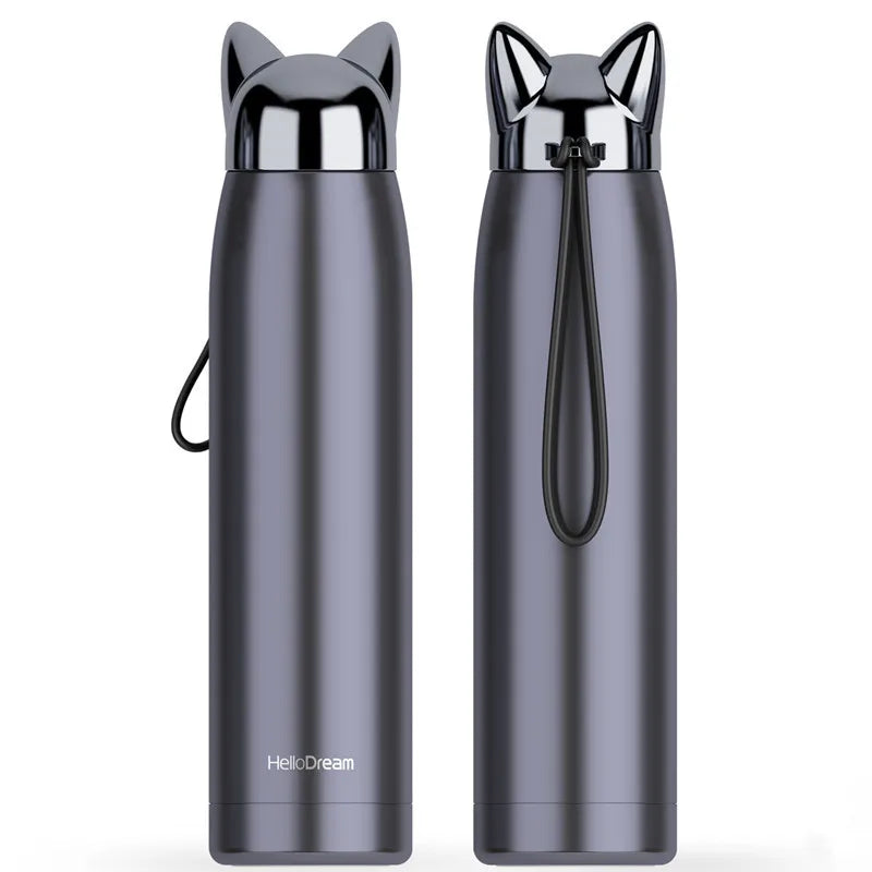 Double Wall Thermos Bottle Stainless Steel Vacuum Flasks Cups 320ml Cute Cat Fox Ear Thermal Coffee Tea Milk Travel Mug Auto Cup