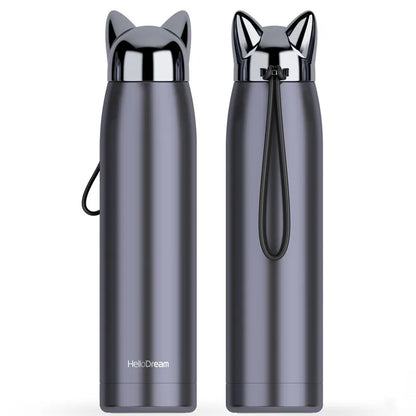 Double Wall Thermos Bottle Stainless Steel Vacuum Flasks Cups 320ml Cute Cat Fox Ear Thermal Coffee Tea Milk Travel Mug Auto Cup