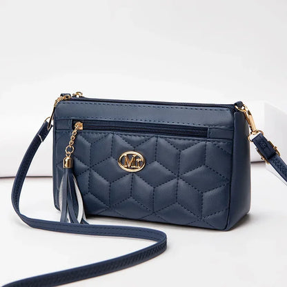 Double Zipper Crossbody Bag 2024 New Fashion PU Diamond Lattice Shoulder Bag Tassel Decoration More Zipper Pocket Large Capacity