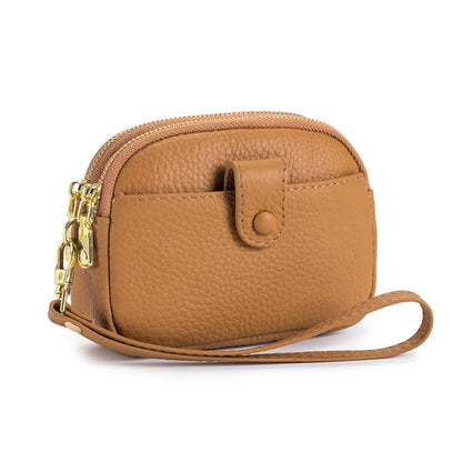 Double Zipper Leather Purse Multifunctional Large Capacity Clutch Change Coin Pouch Travel Wallet for Women with Wristband