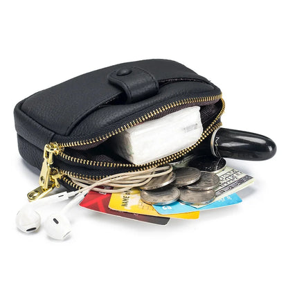 Double Zipper Leather Purse Multifunctional Large Capacity Clutch Change Coin Pouch Travel Wallet for Women with Wristband