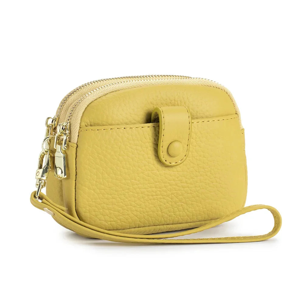 Double Zipper Leather Purse Multifunctional Large Capacity Clutch Change Coin Pouch Travel Wallet for Women with Wristband