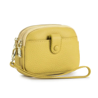 Double Zipper Leather Purse Multifunctional Large Capacity Clutch Change Coin Pouch Travel Wallet for Women with Wristband