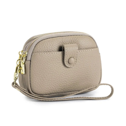 Double Zipper Leather Purse Multifunctional Large Capacity Clutch Change Coin Pouch Travel Wallet for Women with Wristband
