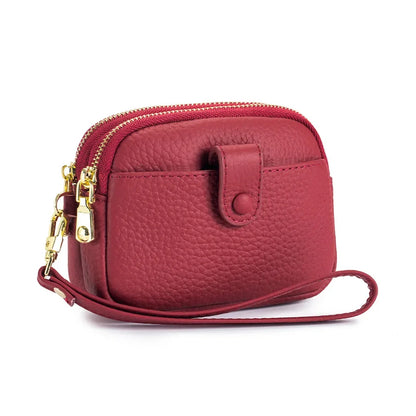 Double Zipper Leather Purse Multifunctional Large Capacity Clutch Change Coin Pouch Travel Wallet for Women with Wristband