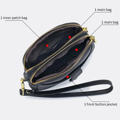 Double Zipper Leather Purse Multifunctional Large Capacity Clutch Change Coin Pouch Travel Wallet for Women with Wristband