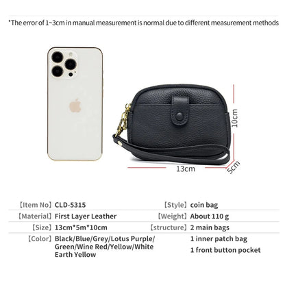 Double Zipper Leather Purse Multifunctional Large Capacity Clutch Change Coin Pouch Travel Wallet for Women with Wristband
