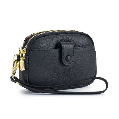 Double Zipper Leather Purse Multifunctional Large Capacity Clutch Change Coin Pouch Travel Wallet for Women with Wristband