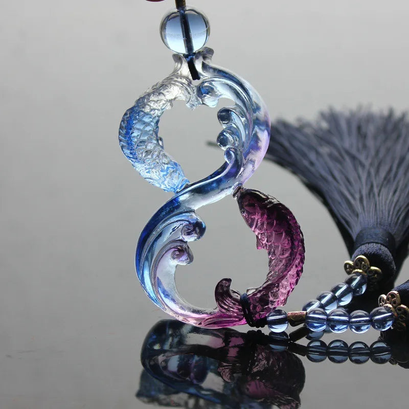Double fish colored glaze ornaments Car pendant Crafts