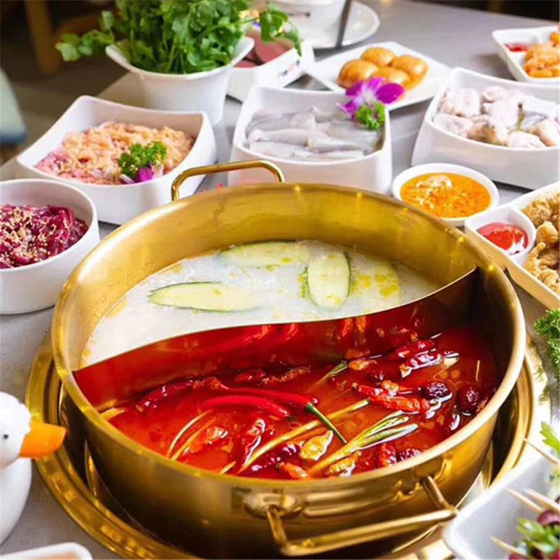 Double flavor pot Commercial gold imitation copper pot Soup pot cooker Stainless steel hot pot hotpot Boiler for gas Hot Pot