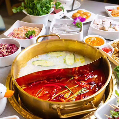 Double flavor pot Commercial gold imitation copper pot Soup pot cooker Stainless steel hot pot hotpot Boiler for gas Hot Pot