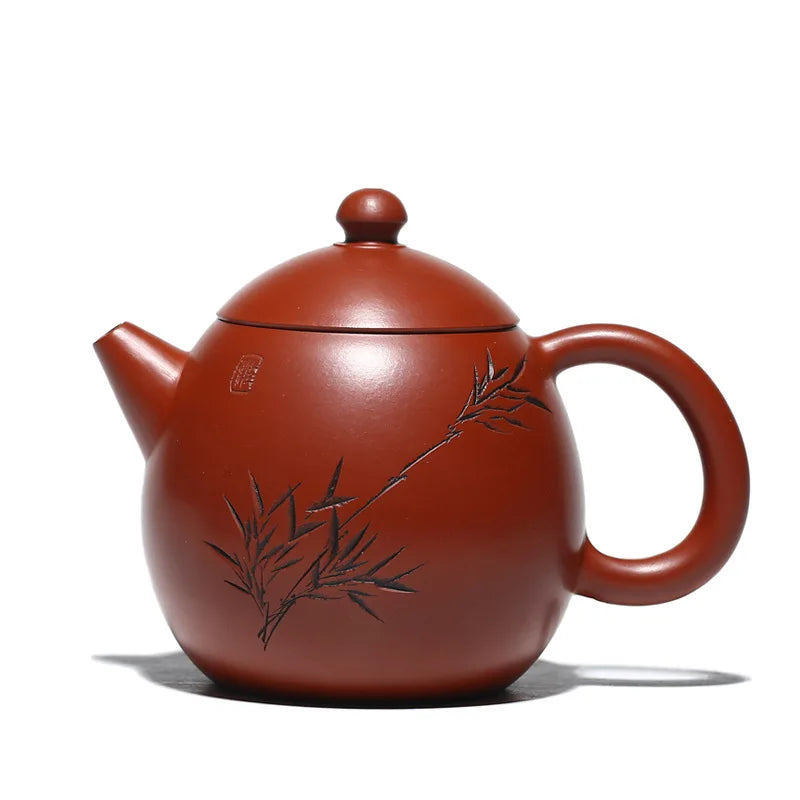 Dragon Egg Purple Sand Teapot Handmade Large Rain Medium Sand Teapot Wholesale Agent Raw Ore Dahongpao Tea Carved Bamboo Shadow