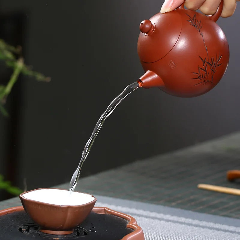 Dragon Egg Purple Sand Teapot Handmade Large Rain Medium Sand Teapot Wholesale Agent Raw Ore Dahongpao Tea Carved Bamboo Shadow