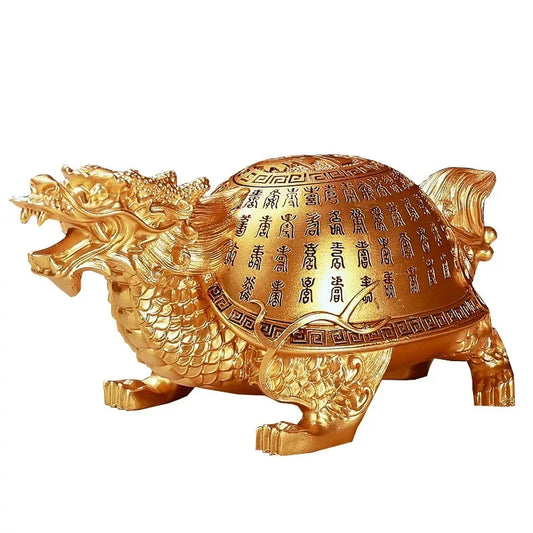 Dragon Turtle Golden Lucky Money Toad Feng Shui Figurines Sculpture Statue Fortune Wealth Home Decor Decoration Car Ornaments