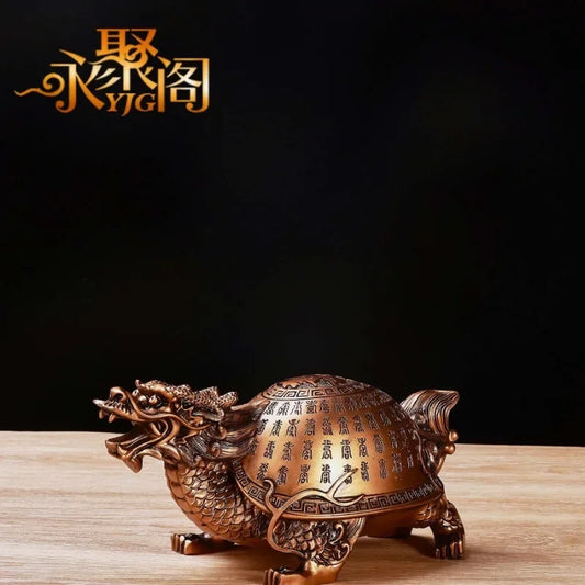 Dragon Turtle Golden Lucky Money Toad Feng Shui Figurines Sculpture Statue Fortune Wealth Home Decor Decoration Car Ornaments