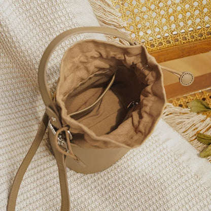 Drawstring Bandage Bucket Bag Genuine Leather Large Capacity Vintage Fashion Handbags 2024 New Commuter Elegant Bolsas Mujer