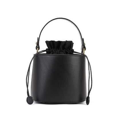 Drawstring Bandage Bucket Bag Genuine Leather Large Capacity Vintage Fashion Handbags 2024 New Commuter Elegant Bolsas Mujer