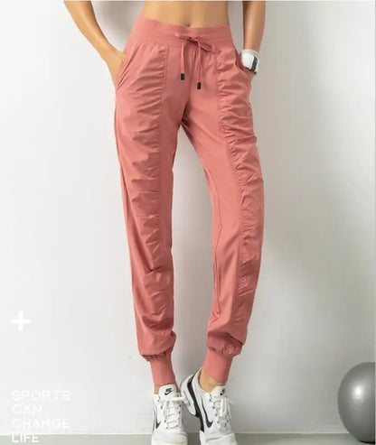 Drawstring Running Sport Joggers Women  Fitness Sweatpants with Two Side Pockets Pants