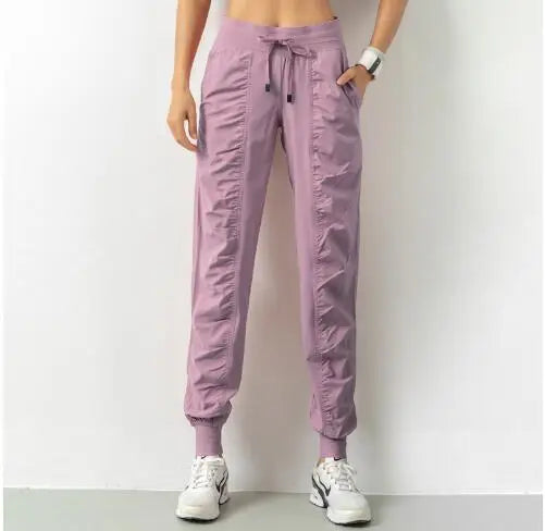 Drawstring Running Sport Joggers Women  Fitness Sweatpants with Two Side Pockets Pants