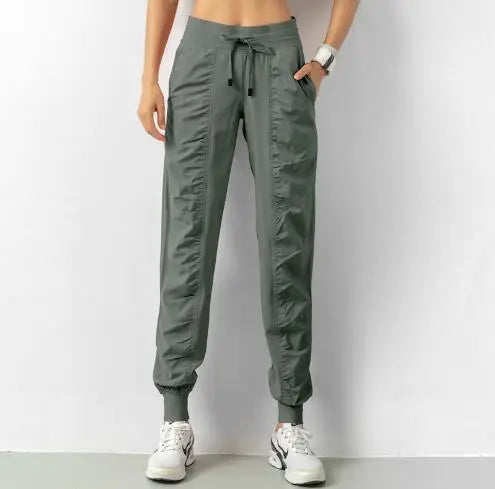 Drawstring Running Sport Joggers Women  Fitness Sweatpants with Two Side Pockets Pants