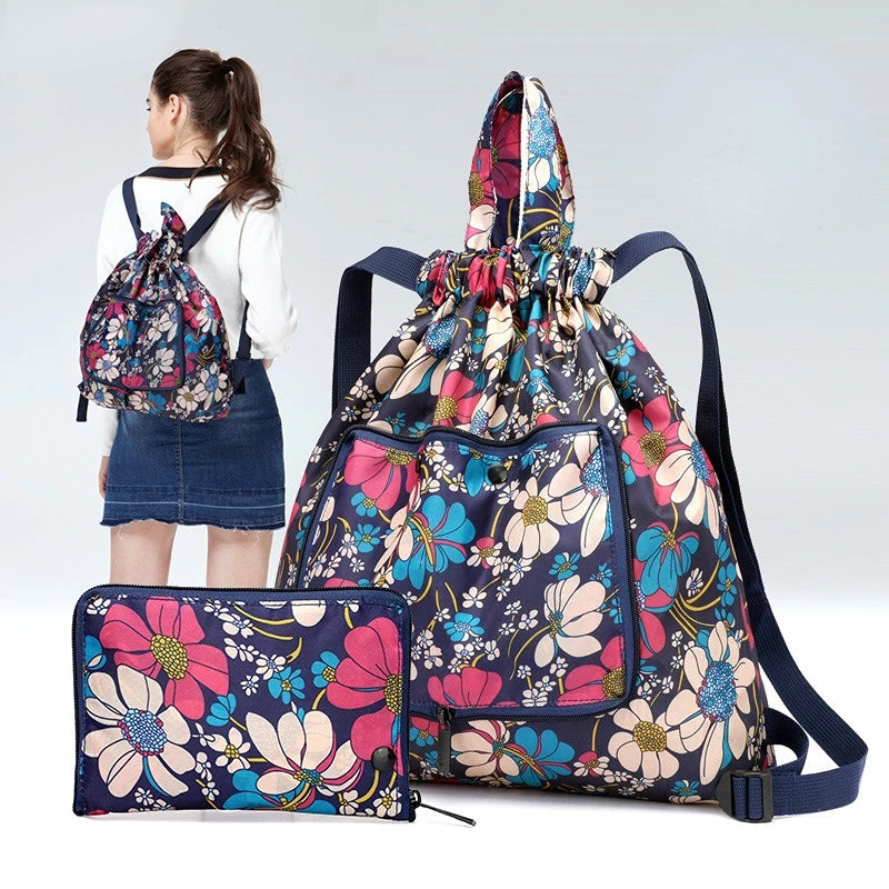 Drawstring backpack women's simple drawstring bag waterproof folding storage bag sports gym bag drawstring pocket travel