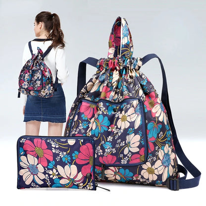 Drawstring backpack women's simple drawstring bag waterproof folding storage bag sports gym bag drawstring pocket travel