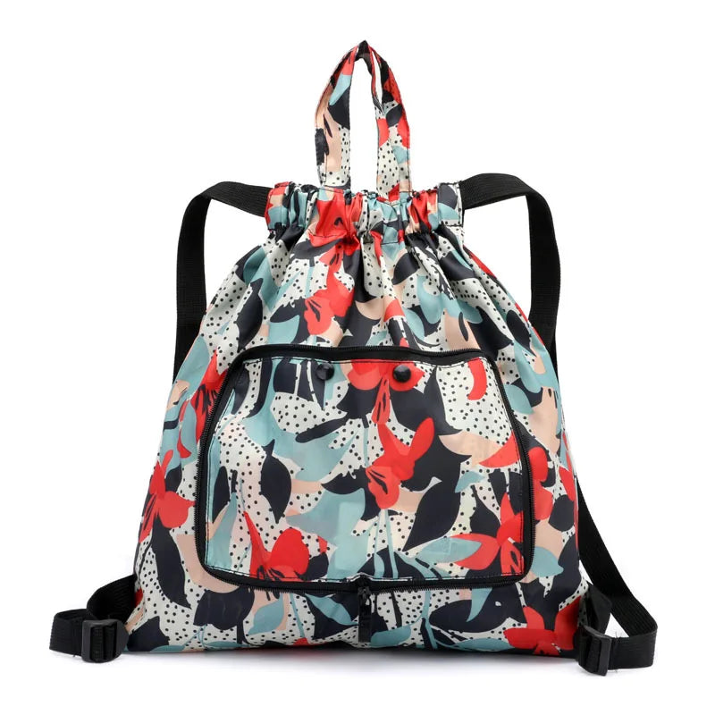 Drawstring backpack women's simple drawstring bag waterproof folding storage bag sports gym bag drawstring pocket travel