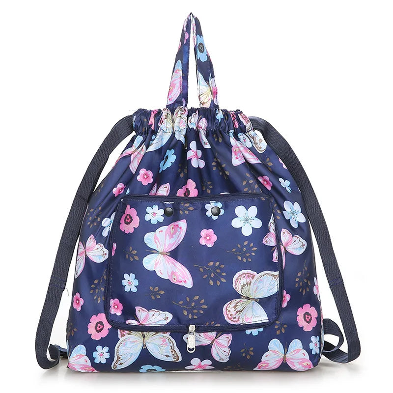 Drawstring backpack women's simple drawstring bag waterproof folding storage bag sports gym bag drawstring pocket travel