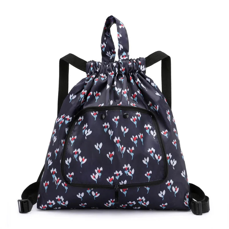 Drawstring backpack women's simple drawstring bag waterproof folding storage bag sports gym bag drawstring pocket travel