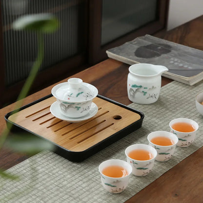 Drinkware Set Chinese Kung Fu Travel Tea Set Ceramic Portable Teacup Porcelain Service Gaiwan Tea Cup Mug of Tea Ceremony Teapot
