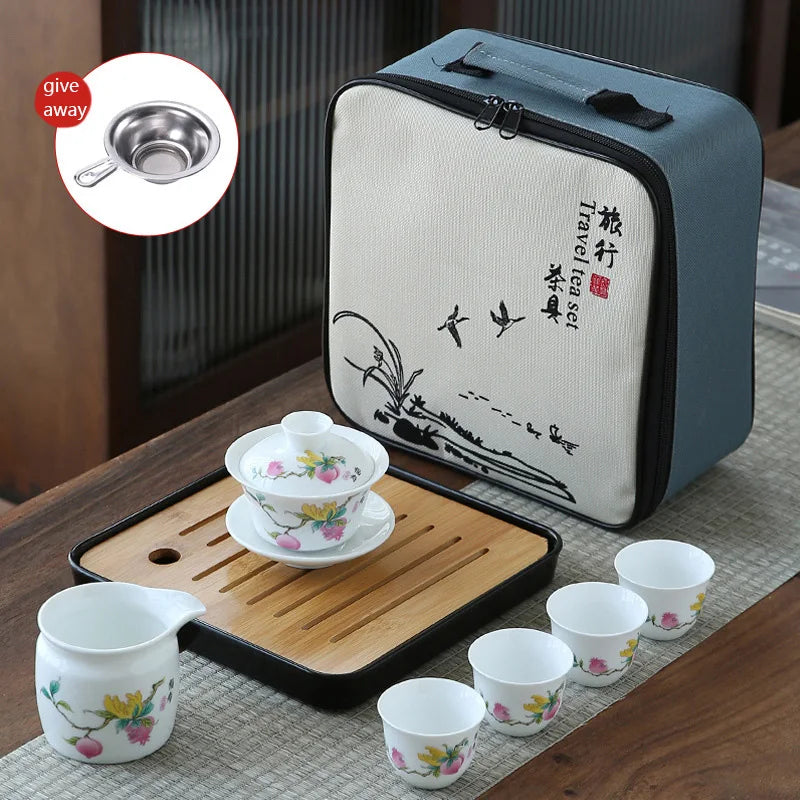 Drinkware Set Chinese Kung Fu Travel Tea Set Ceramic Portable Teacup Porcelain Service Gaiwan Tea Cup Mug of Tea Ceremony Teapot